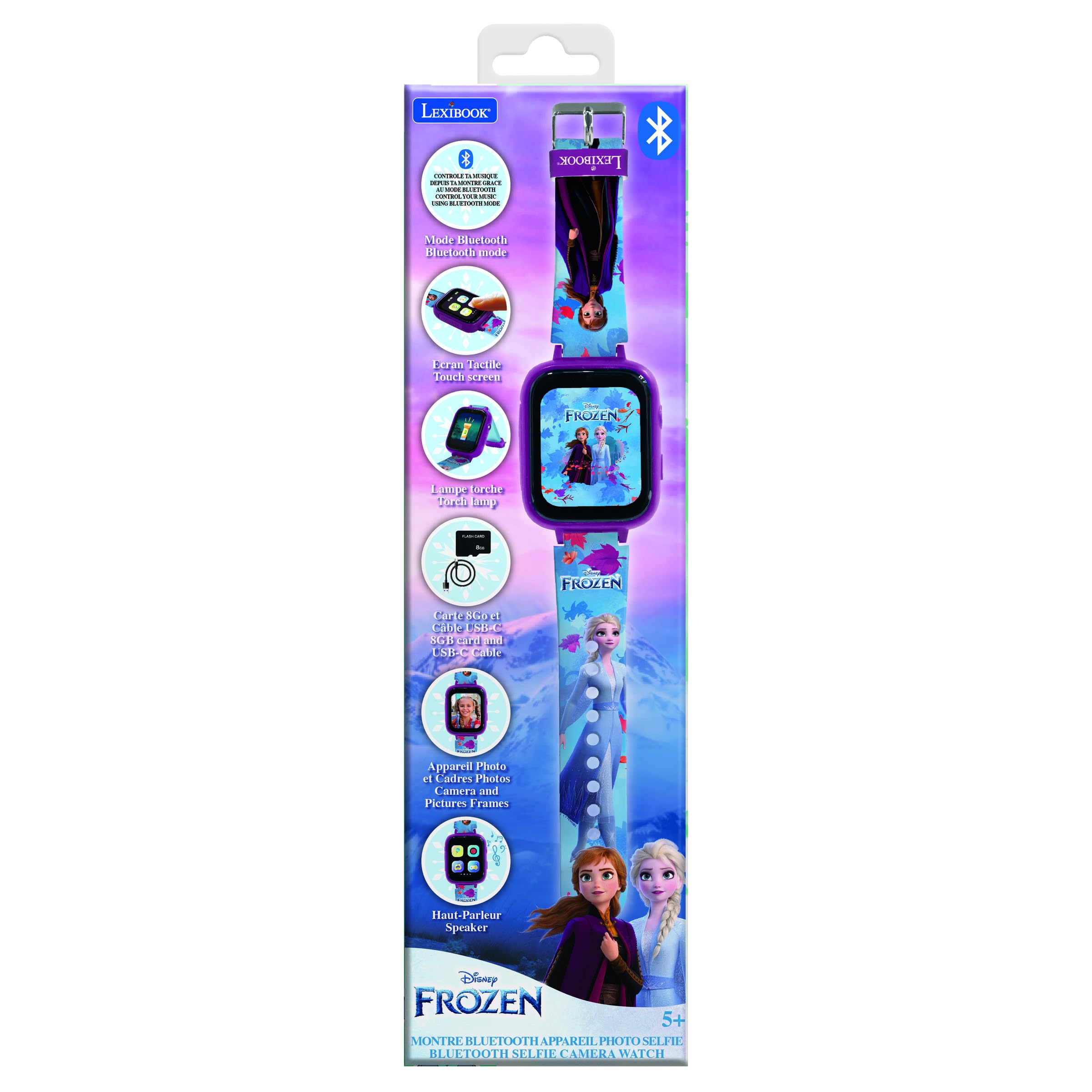Lexibook, Disney La Reina de Las Nieves, Reloj Bluetooth con Pantalla a Color Frozen con cámara y Tarjeta de Memoria de 8 GB, Azul, DMW071FZ