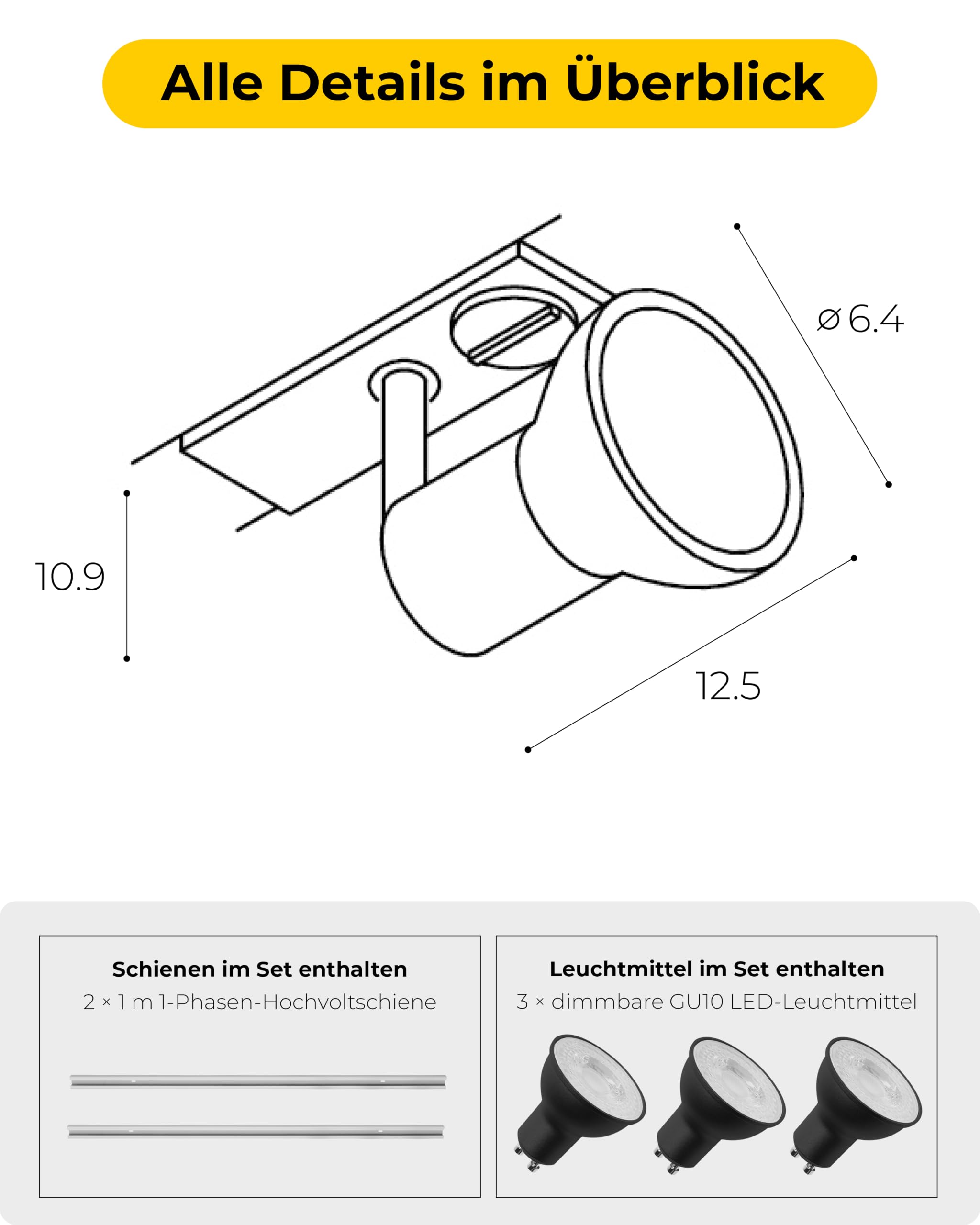 SLV LED Schienensystem PURIA, Starter Set, 1Phasen Schienen-Leuchte zur individuellen Innen-Beleuchtung, dreh- und schwenkbare Decken-Spots, Strahler-Schiene, Deckenstrahler, Decken-Lampe, 3x GU10
