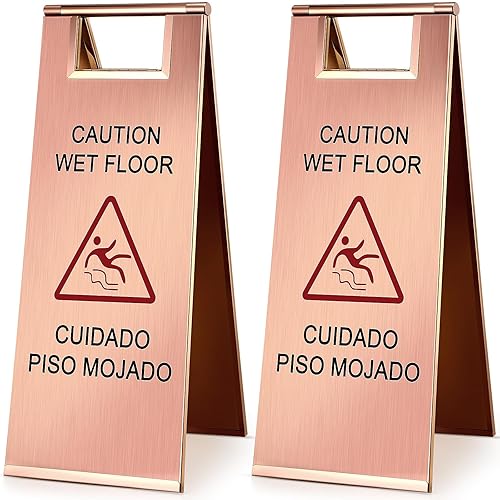 Miniatura 8 de 2 letreros de acero inoxidable para suelo mojado de 8.8 libras y 24 pulgadas, letrero de precaución para suelo mojado de doble cara, portátil,