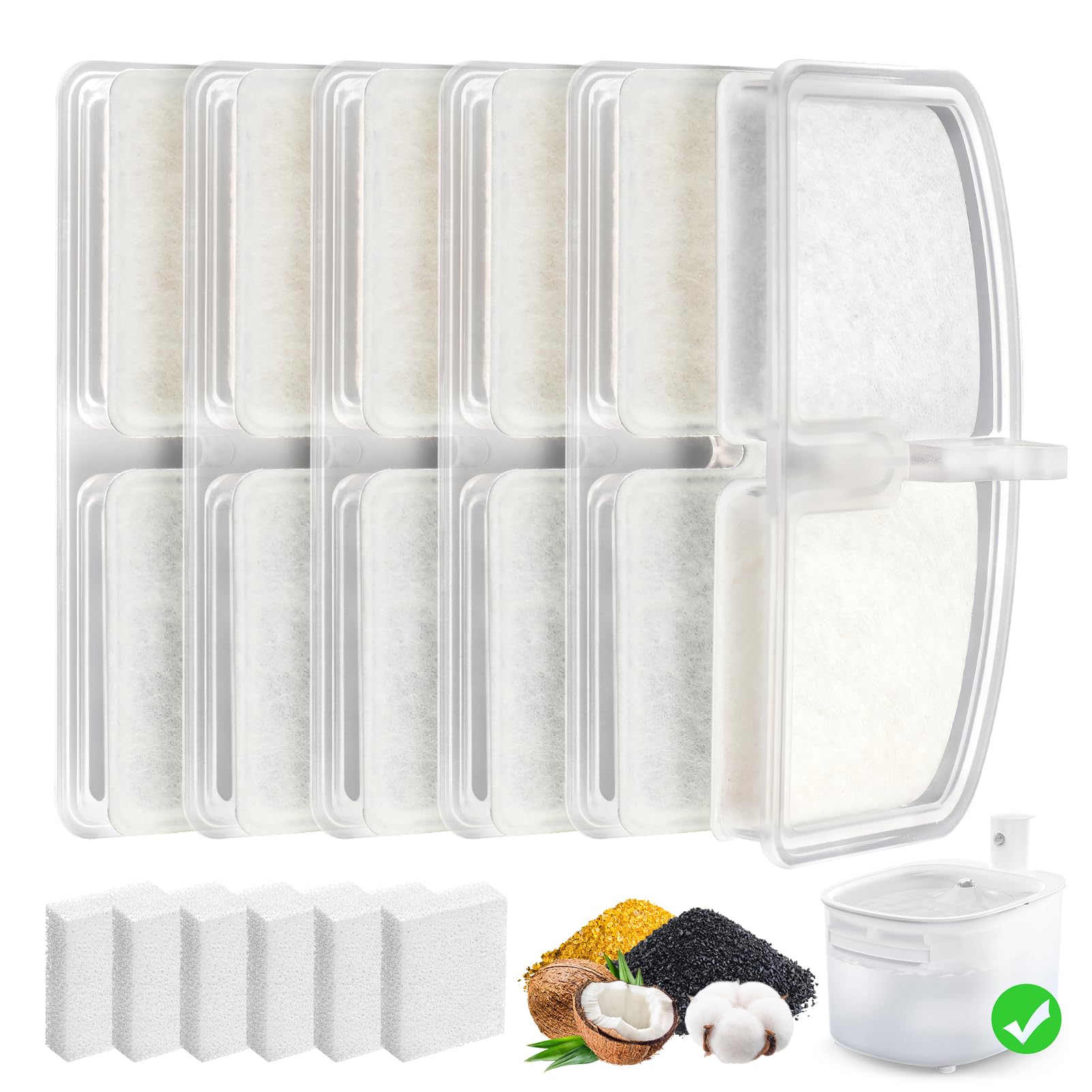 Trinkbrunnen für Katze Kabellos Filter, 6 Pieces Filters + 6 Pieces Foam Filters for Cat Drinking Fountain, Filtering Hair (Sponge), Triple Filtration