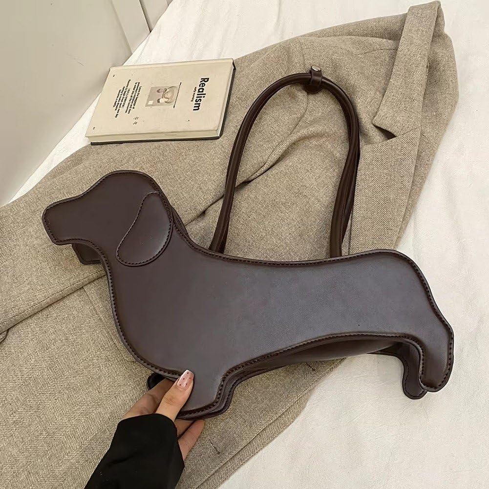 Cartoon Dog Shaped Shoulder Bag Dachshund Design Underarm Bag Pu Leather Purse Handbag for Women Girls
