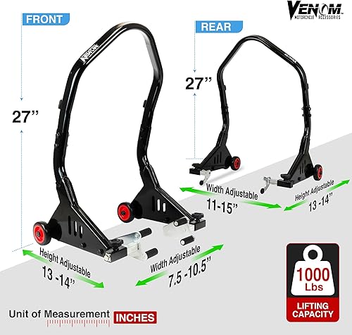 Miniatura 9 de Venom Combo de soporte de elevación delantero y trasero, soporte de elevación universal de basculante para bicicleta deportiva, soporte de horquilla