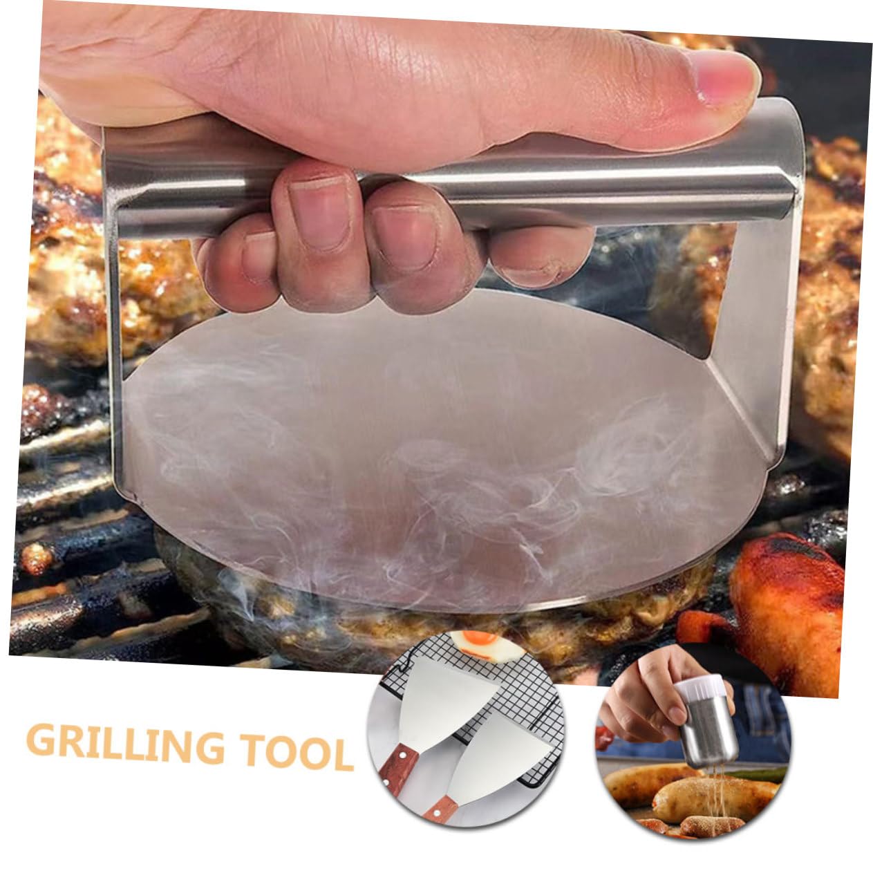 Mikinona Spatola Per Barbecue in Acciaio Inossidabile Pressa Per Carne Da Barbecue Utensili Per Grigliate All Aperto e Bottiglia Condimento Accessori Per