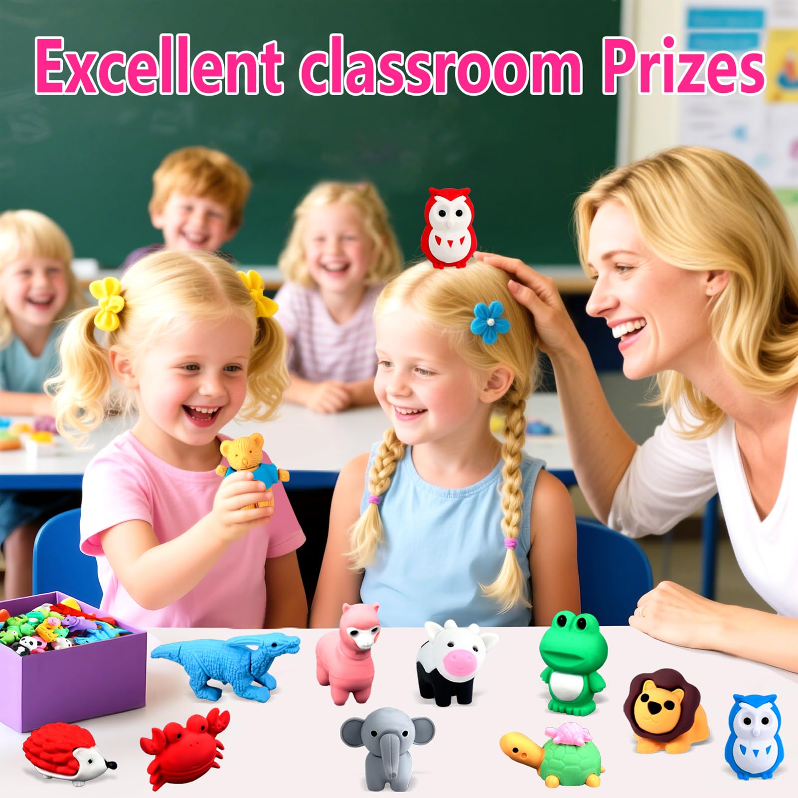 URSKYTOUS 121 x Tier-Radiergummis, für den Schreibtisch, Haustiere für Kinder, Tier-Bleistift-Radiergummi, Spielzeug, Geschenke für Klassenzimmerpreise, Spielbelohnung, Schatzkiste, Ostereierfüller