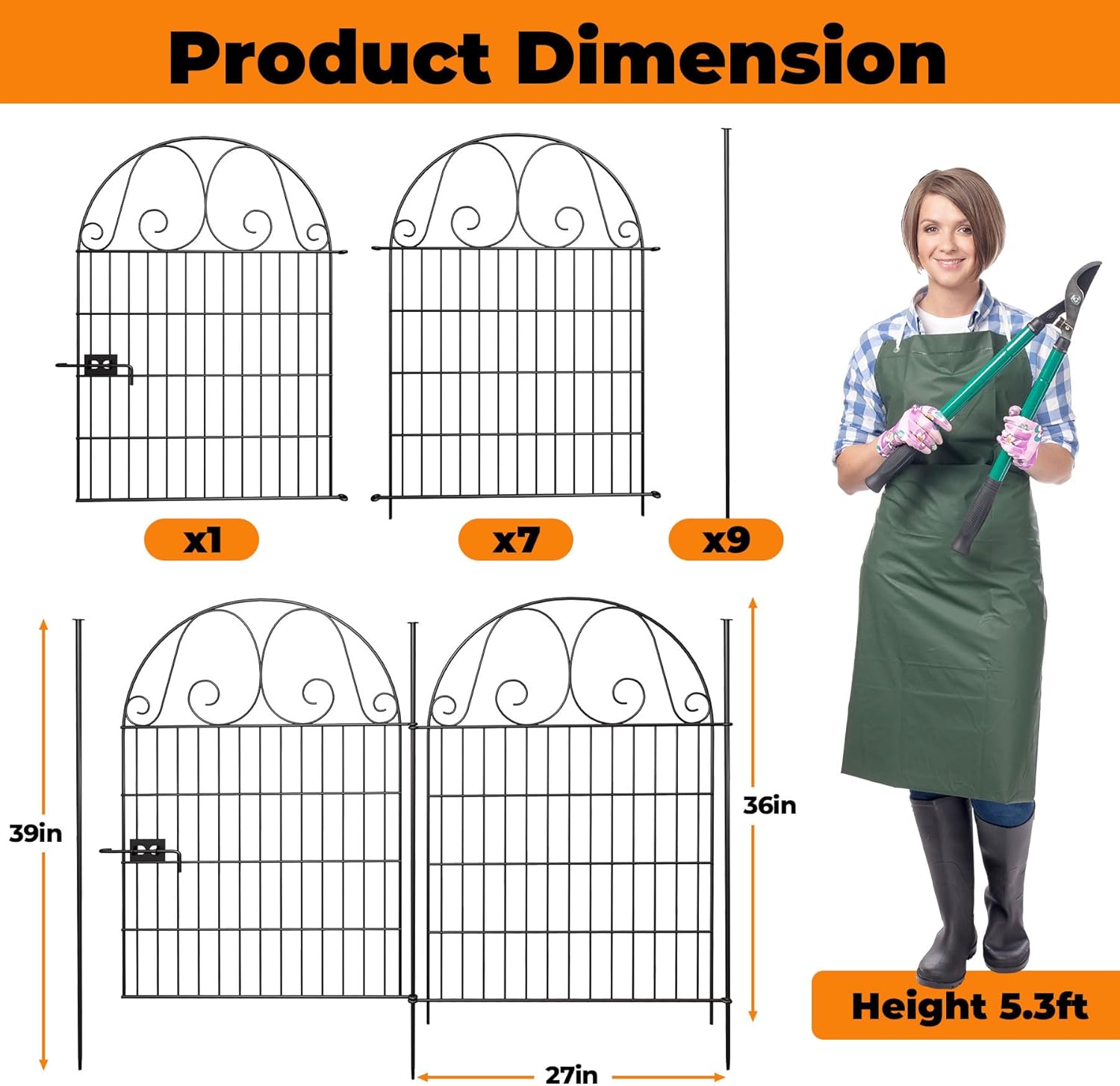 8 Panels Decorative Garden Fencing,36in H x 27in L,Fencing for Garden Beds, Garden Fence Animal Barrier for Yard,Flower Bed & Outdoor Border