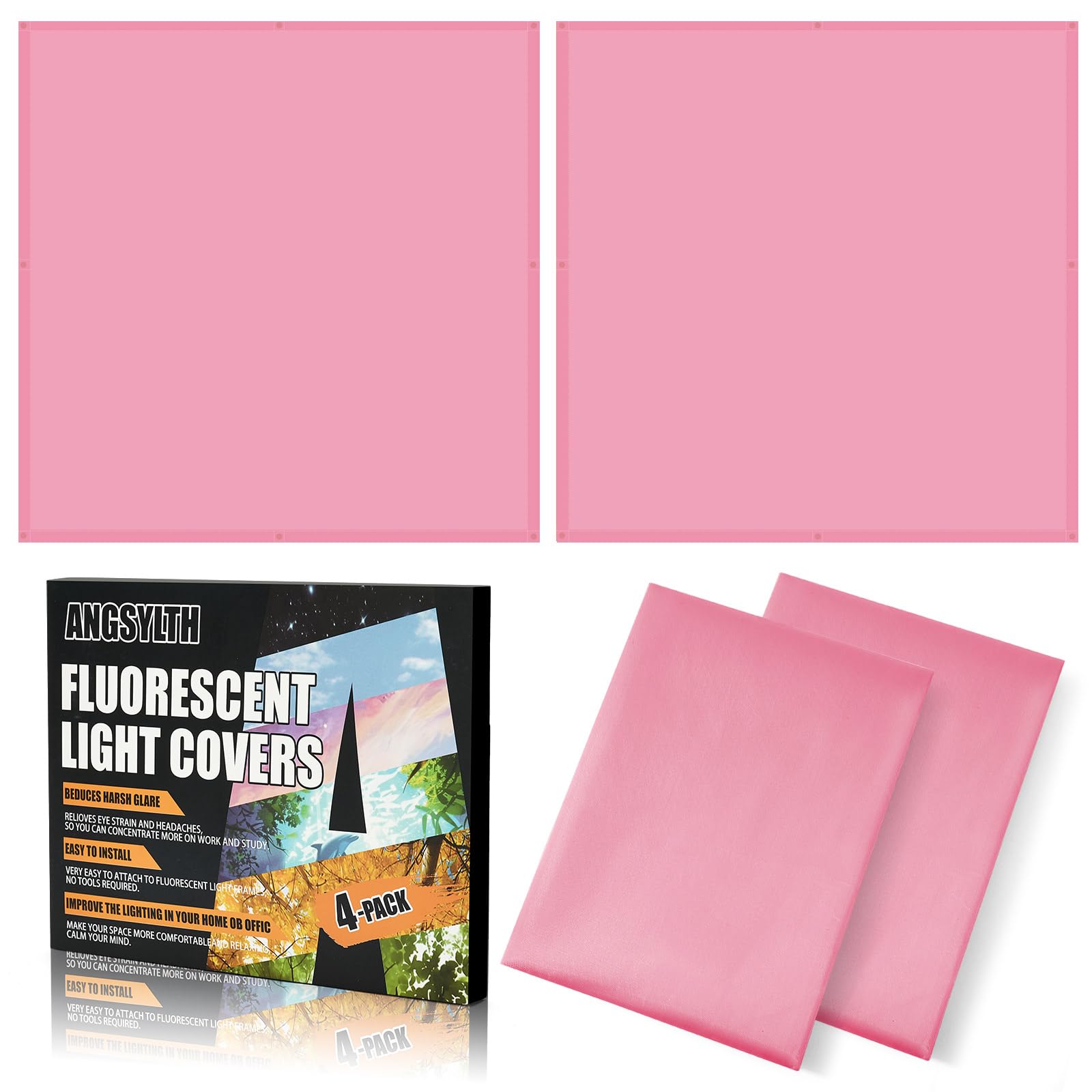 ANGSYLTH 2 x 2 Feet Fluorescent Light Covers - 4 Pcs Covers for Ceiling Lights, Magnetic Light Filters for Classroom, Office, Hospitals, Home (Light Pink)