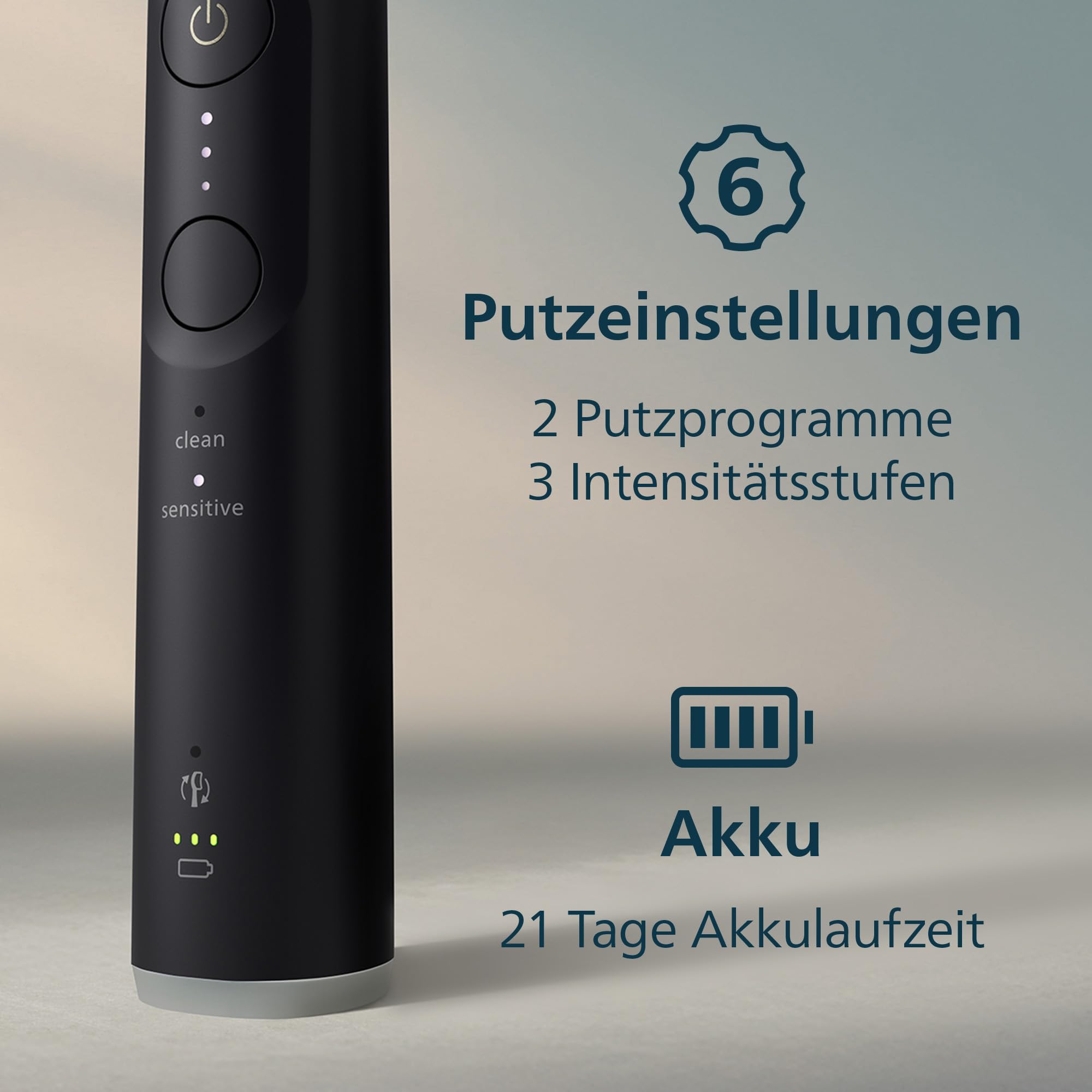 Philips Sonicare 6100 elektrische Zahnbürste, Schallzahnbürste mit 2 Putzmodi und 3 Intensitätsstufen, Andruckkontrolle, EasyStart, SmarTimer, Schwarz, Modell HX7401/07 [Neue Technologie]
