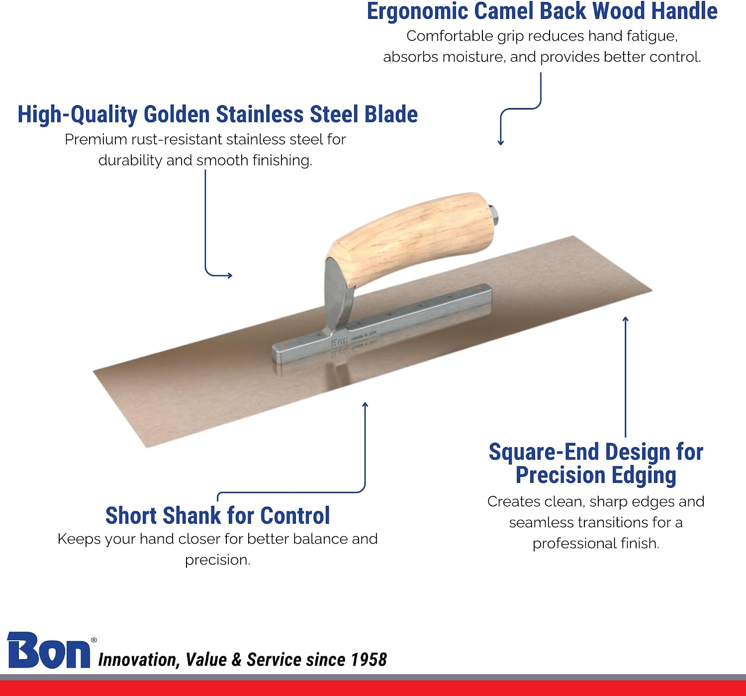 Bon 66-138 Steel City Finish Trowel - Square - Gs - 11.5 X 4.5 - Wd - Short Shank