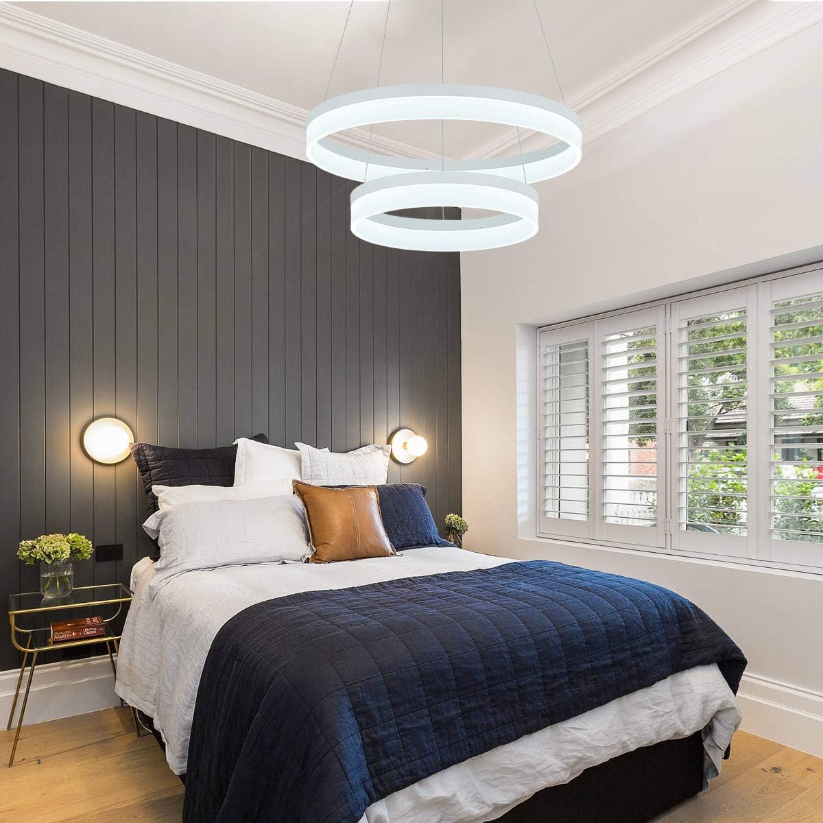 One-Day Sale: Up to 40% Off ROYAL PEARL LED Pendant Light Dimmable 2 Ring Dining Room Modern Chandeliers Contemporary Pendant Lights Ceiling Living Room Light for Kitchen Bedroom Foyer Office,6000K Cool White 5400LM 60W