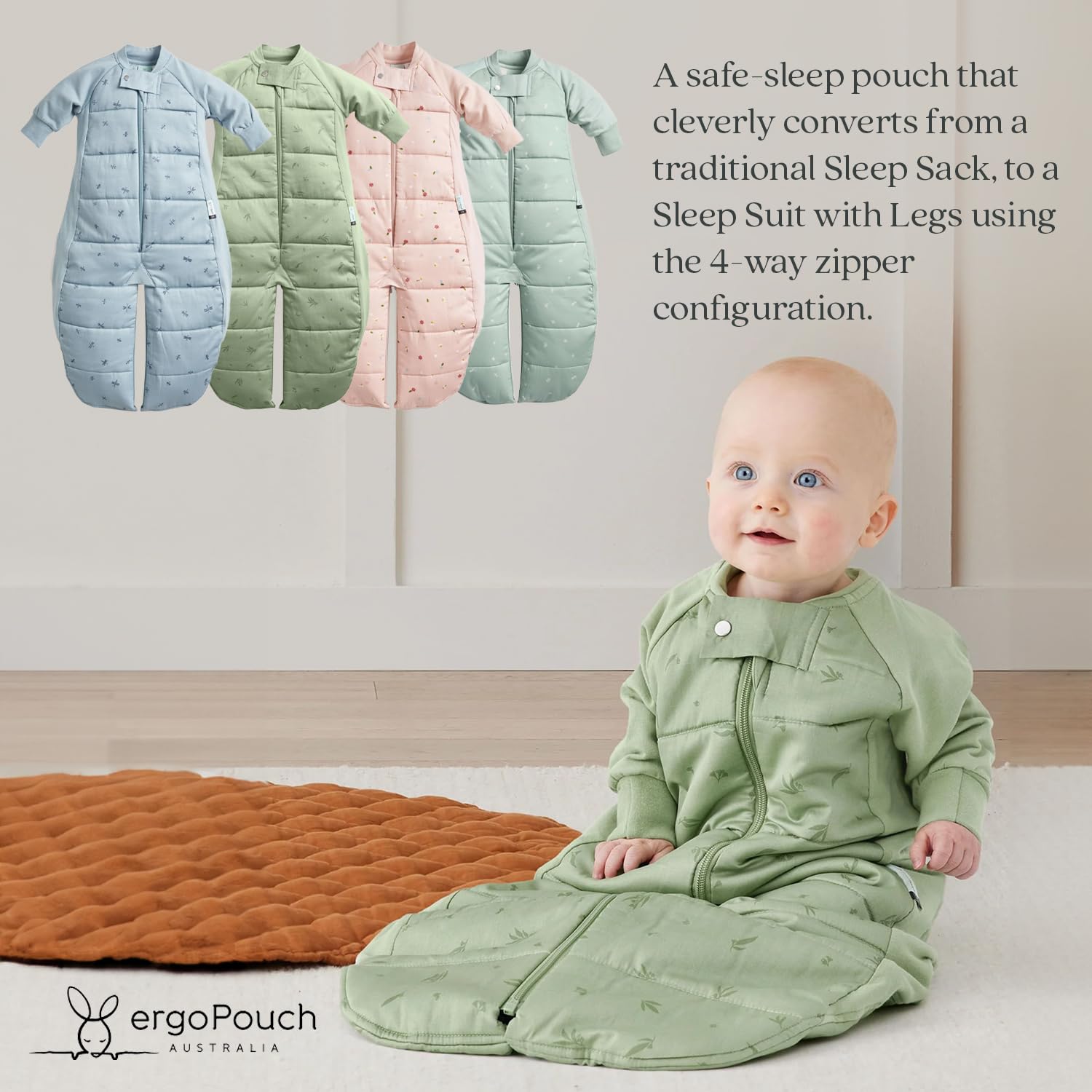 ergoPouch Sleep Suit Bag 2.5 TOG – Baby Sleep Sack & Wearable Blanket, 2-in-1 Convertible Sack to Suit with Legs for Safe Movement, Regulates Temperature Overnight, Unisex (8-24 Months, Daisies)