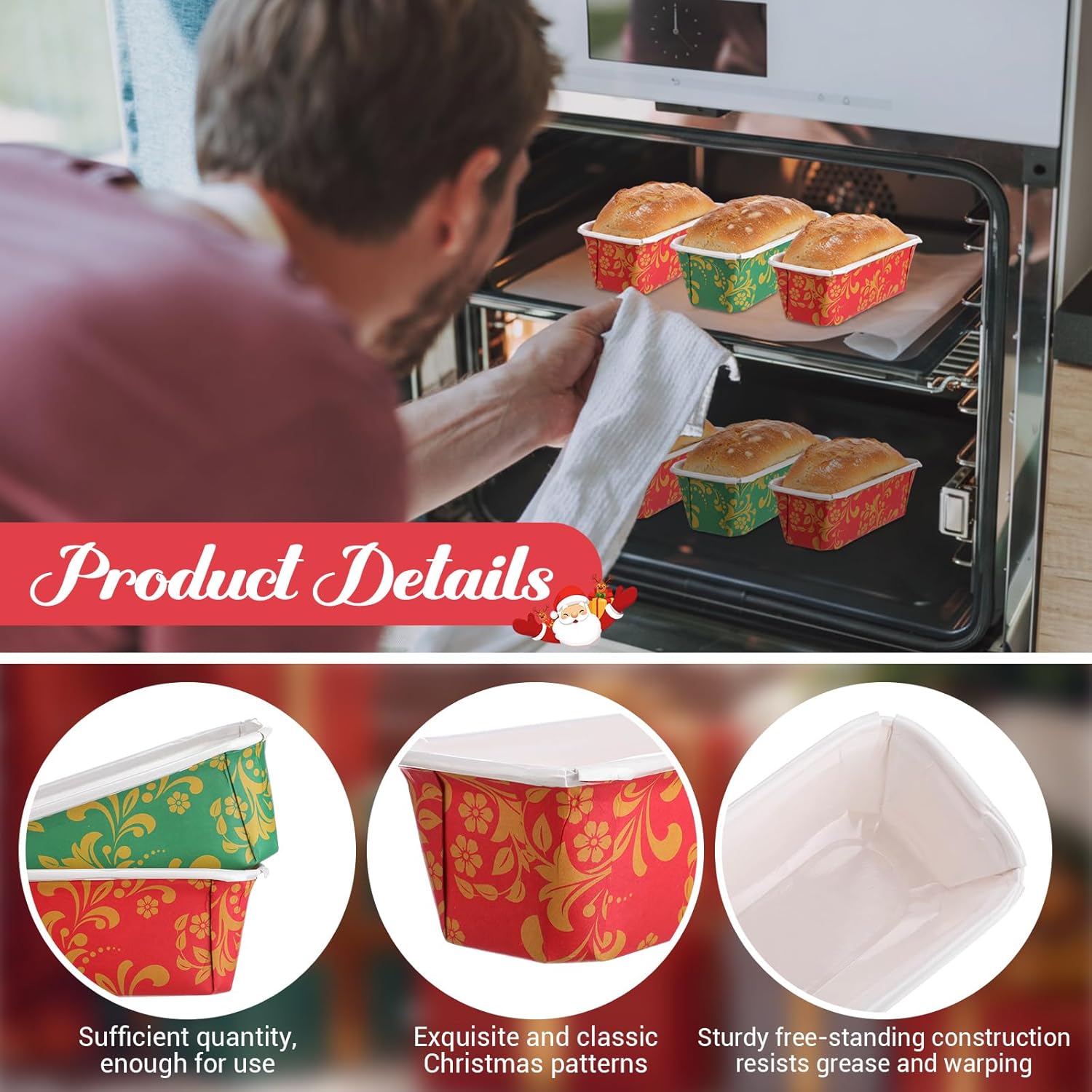 Vesici 100 Sets Paper Loaf Pans for Baking 6.3 x 2.2 x 2.2 Inch Mini Disposable Cake Pan Liners with Clear Plastic Bags and Ties Fall Christmas Rectangle Paper Bread Baking Mold for Cake Bakery