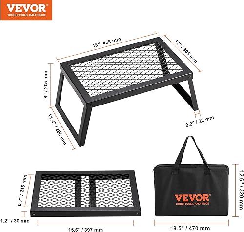 Miniatura 7 de VEVOR Parrilla plegable para fogata, rejilla de malla de acero resistente, rejillas de campamento portátiles de 18 pulgadas sobre hoguera, equipo de