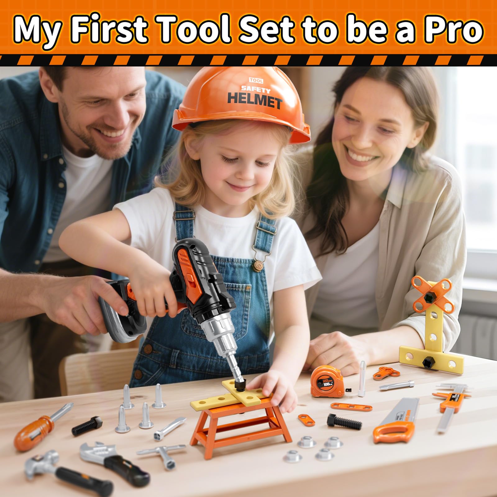 KidBloom 50 Pezzi Giochi Bimbo 3 Anni Attrezzi Giocattolo Bambini, Cassetta Attrezzi Bambini con Trapano Giocattolo, Regalo Bambino 3 4 5 Anni