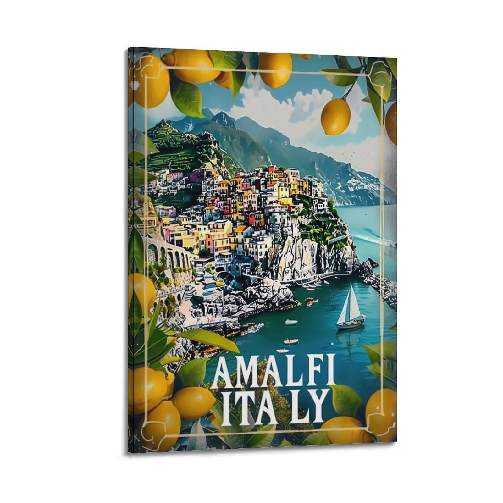 HUERYRYHY Amalfi Coast Italy Lemon Travel Poster Aesthetic Wall Art Painting Decor Vintage Canvas for Living Room Bed Room 12x18inch(30x45cm) Frame-style