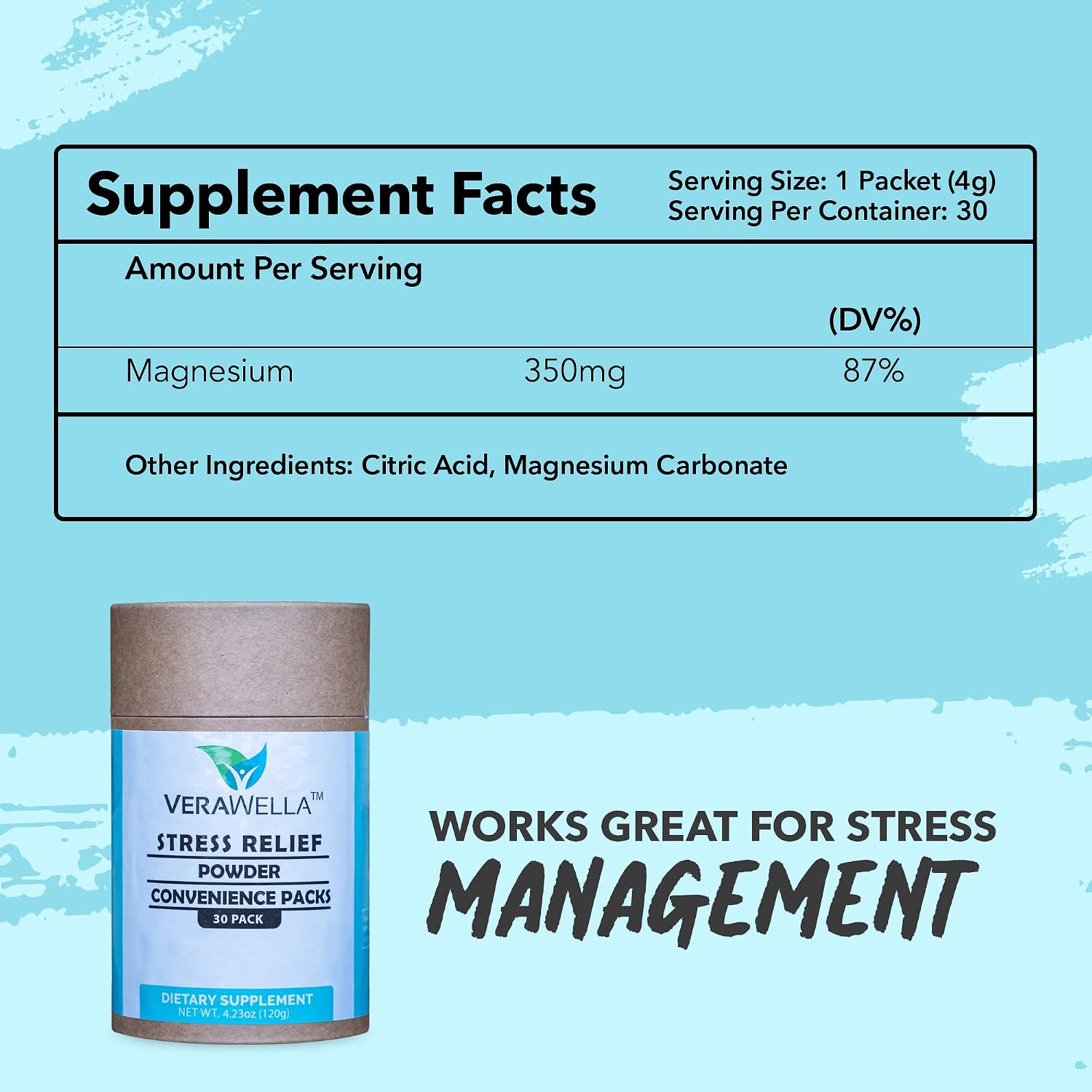 VeraWella - Powder Drink Mix for Healthy Magnesium Levels, Magnesium Drink Mix to Support Calm & Relaxation