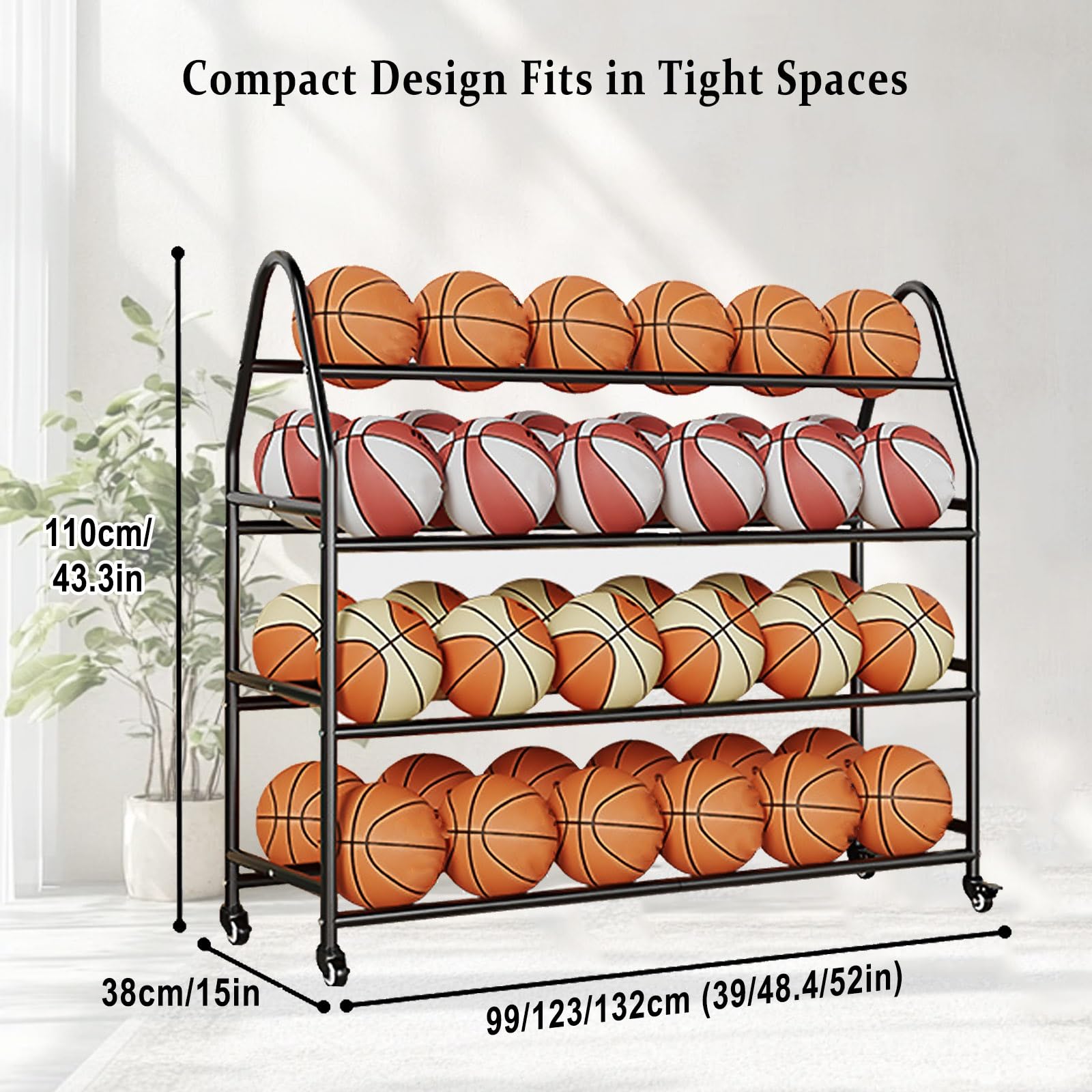 Estante de baloncesto para almacenamiento de pelotas, soporte vertical para equipos deportivos de interior/exterior, adecuado para pelotas de baloncesto y otras pelotas