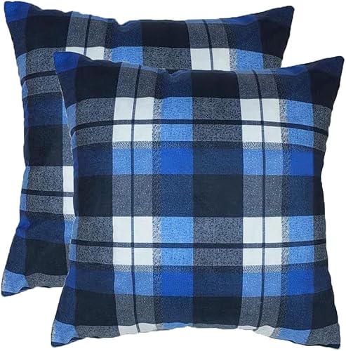 Juego de 2 fundas de almohada decorativas a cuadros azules de 18 x 18 pulgadas, fundas de almohada azules y grises para sofá de sala de estar y