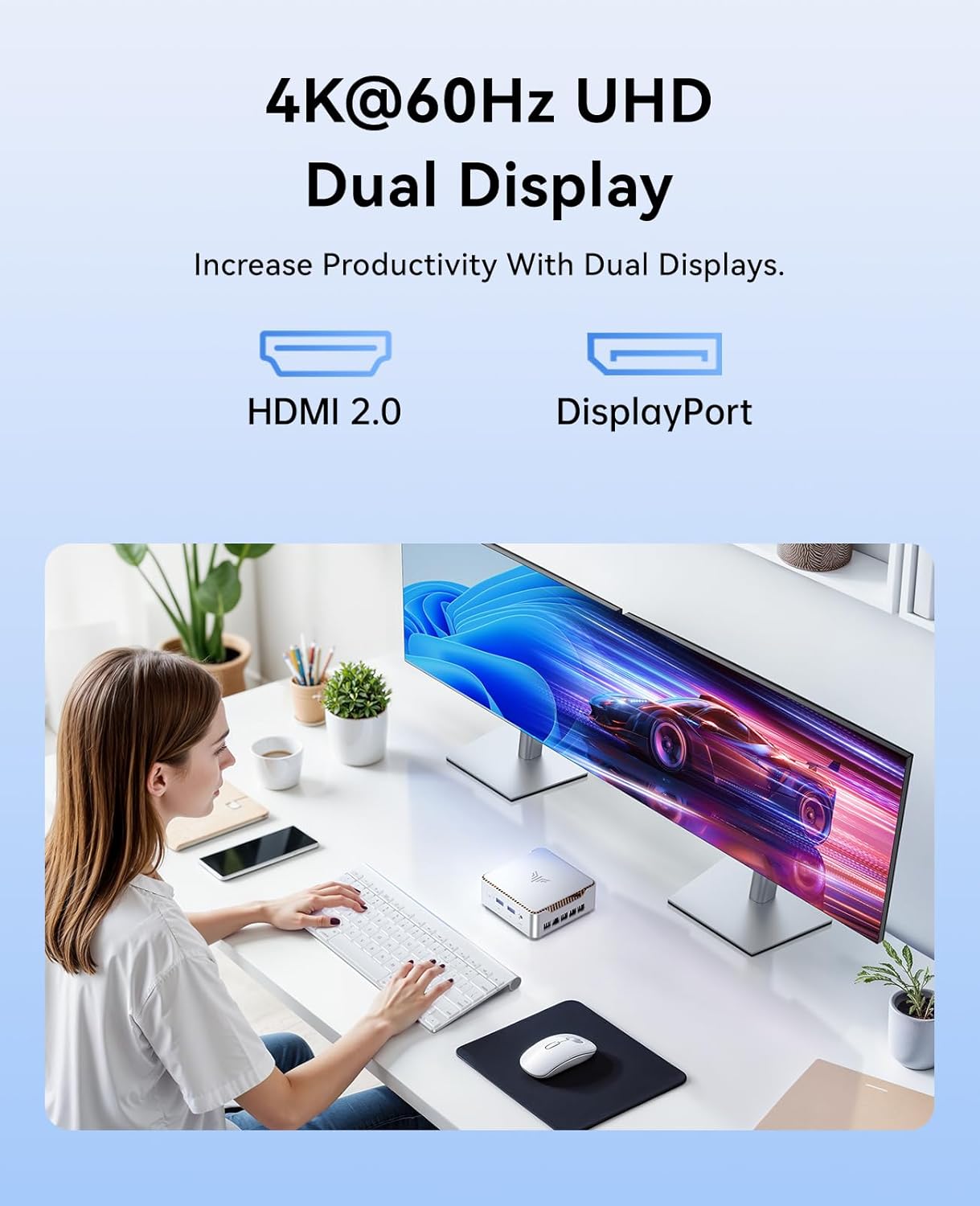 KAMRUI Essenx E2 N150 Mini PC, 8GB DDR4 256GB M.2 SSD Mini Computers,12th Alder Lake N150 Micro Pc, 2.5''SSD/Gigabit Ethernet/4K UHD/WiFi 5/BT4.2/VESA/Home/Business Mini Desktop Computer - Image 5