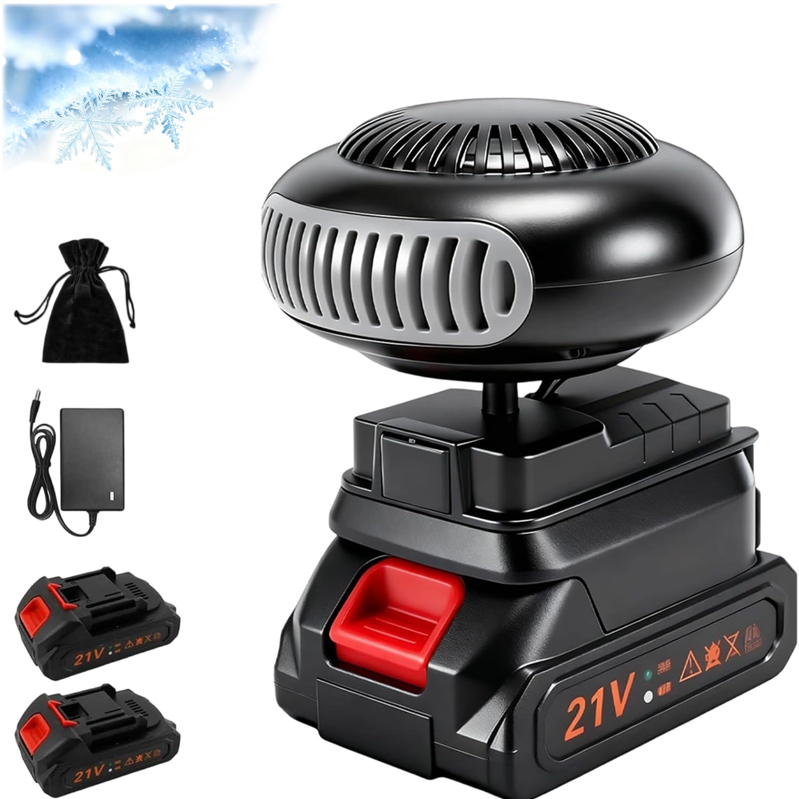 Chauffage Pour Voiture Sur Batterie, 1500 Mah Chauffage a Batterie Sans Fil, Radiateurs Soufflants Anti-Givre/Brouillard, Avec 2 Ports USB, Pour Le Camping, Camping-Car, Bureauu (B:Deux batteries)