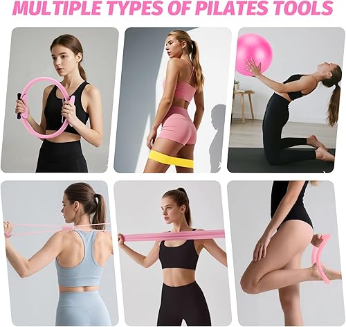 Miniatura 7 de Kit de anillos de pilates para entrenamientos en casa, kit esencial de equipo de pilates con círculo mágico, anillo de yoga, banda de resistencia,