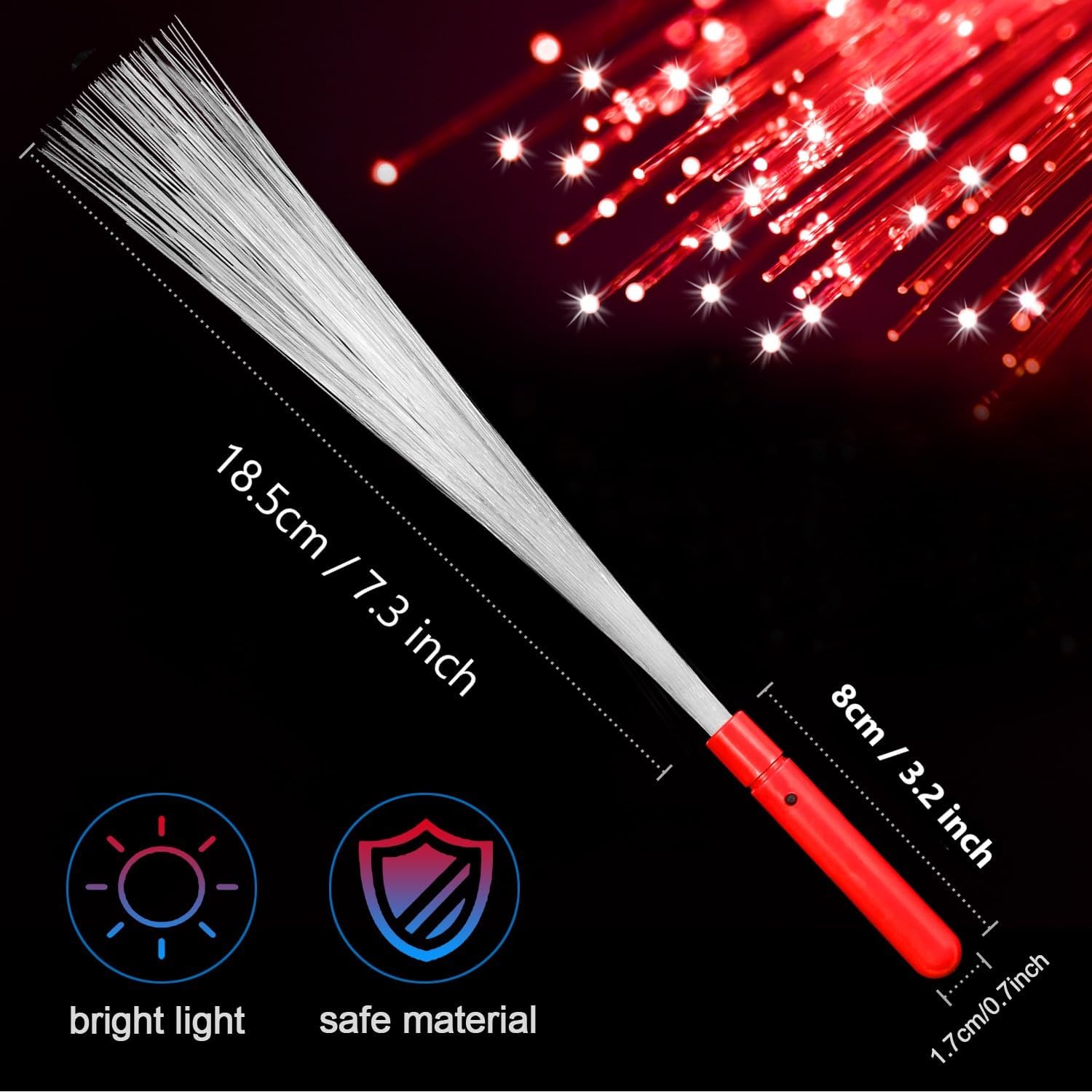 12 Pack Red Glow Fiber Optic Wands Bulk Light Up Wand Glow Sticks with 3 Lighting Modes for Christmas Valentine's Day Easter 4th of July Halloween - Image 2