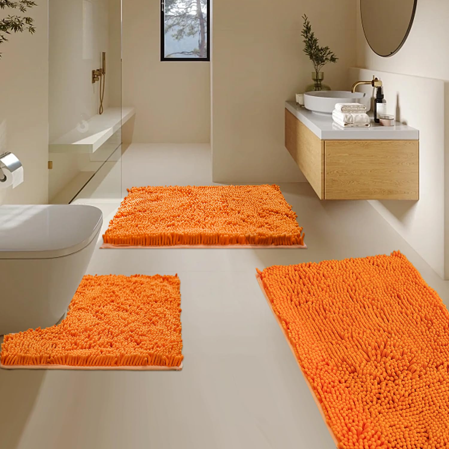 Bathroom Rugs Sets 3 Piece, Super Soft Absorbent Bath mat Set,with U-Shaped Toilet Rug,Strong PVC Underside Bathroom Rug,Antiskid Bath mats Washable