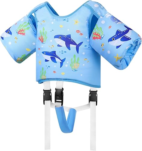 MoKo Chaleco de natación para niños pequeños, chaqueta de natación de dibujos animados para niños que pesan de 22 a 66 libras, flotadores para niños