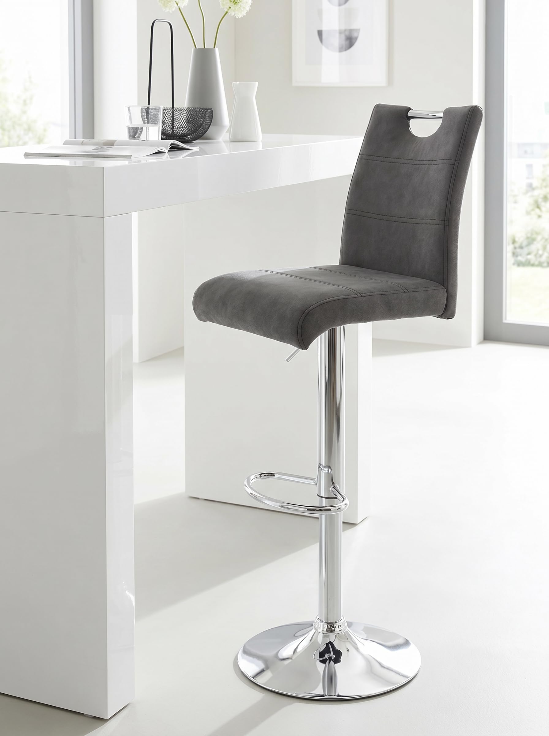 Hela Tische 2er Set Barhocker Bistrohocker Miranda, Microfaser Anthrazit