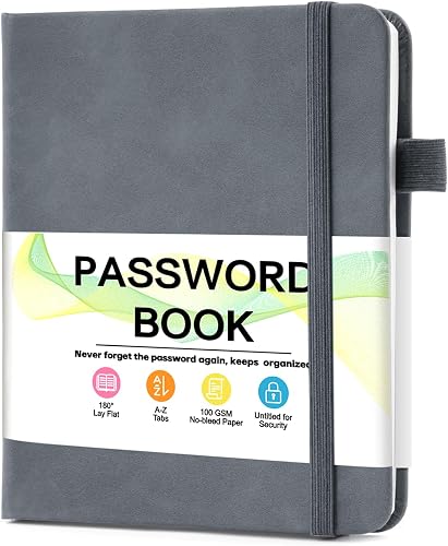 MOSA BEAR Password Keeper Book with Alphabetical Tabs，4.3"x5.7" Small Password Books for Seniors Password Notebook for Internet Website Address Log in Detail（Grey）