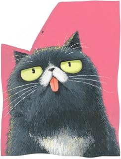 Abstract Color Block Cat Art Flannel Throw Blanket Pink 2XL