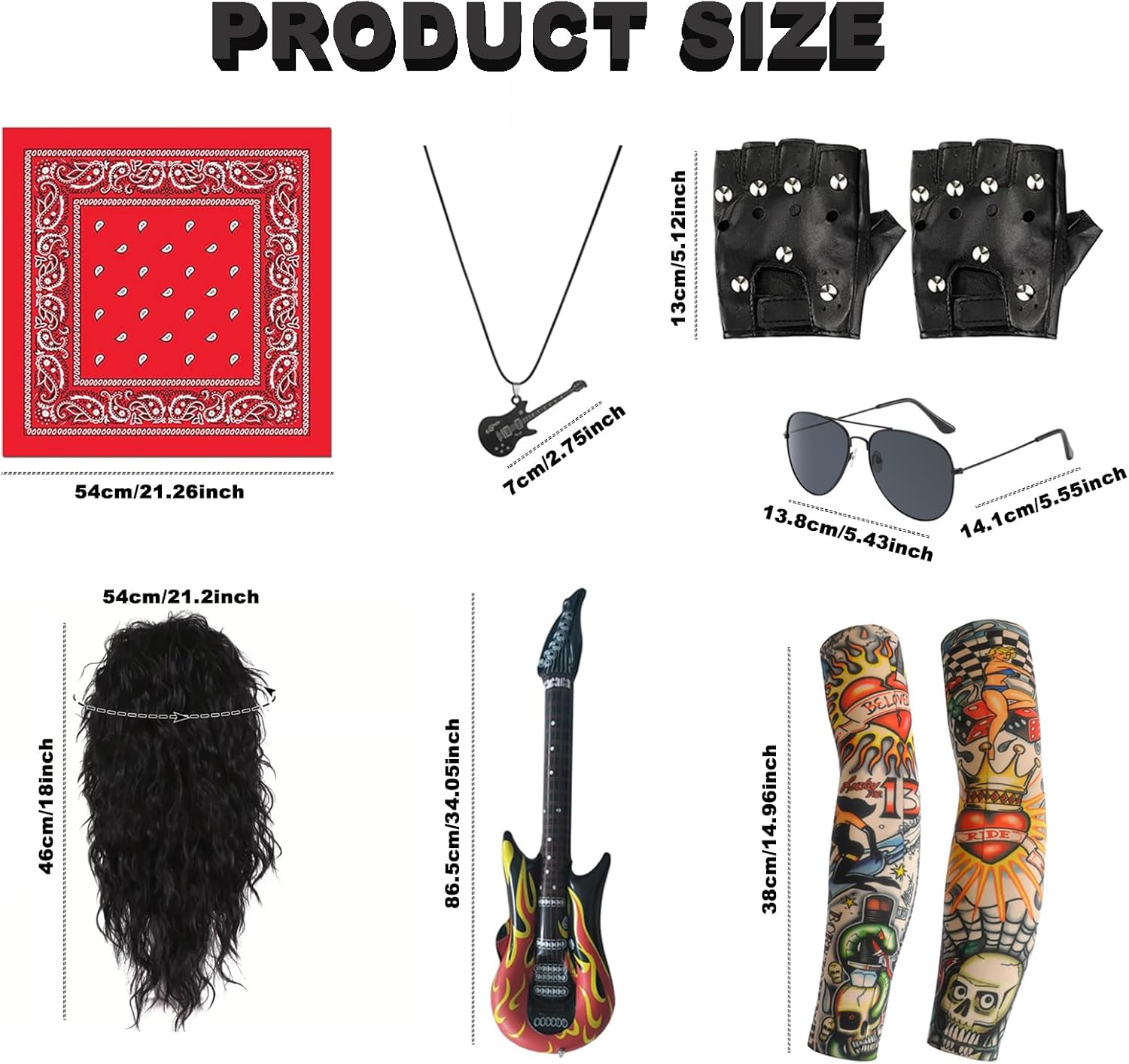 7 Pcs 80s Outfit for Men Funny Halloween Costumes Rockstar Costume Punk Costume Accessories
