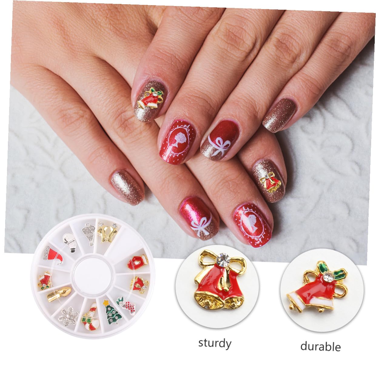 HOMSFOU Christmas Theme Nail Art Decoration Set 12-compartment Alloy Snowflake Manicure Supplies Festive Nail Art for DIY