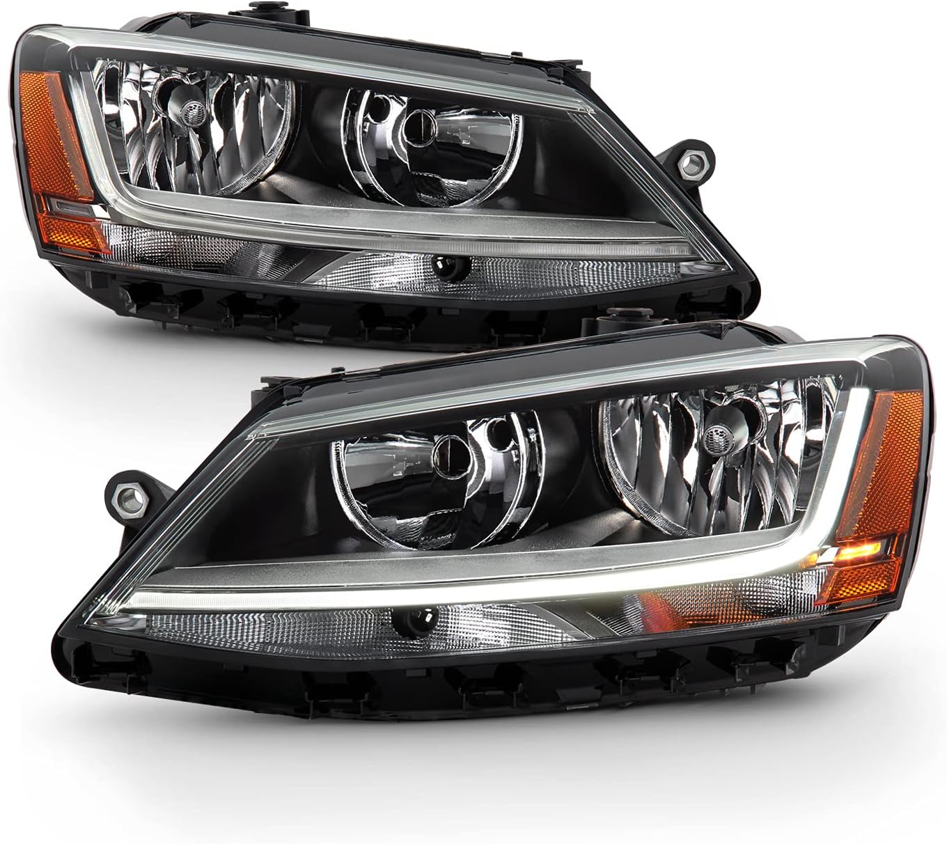 AKKON - Fits 2017-2018 Volkswagen Jetta [Halogen Type] Light Tube Chrome Headlamp w/LED DRL Model Driver Left Side Headlight