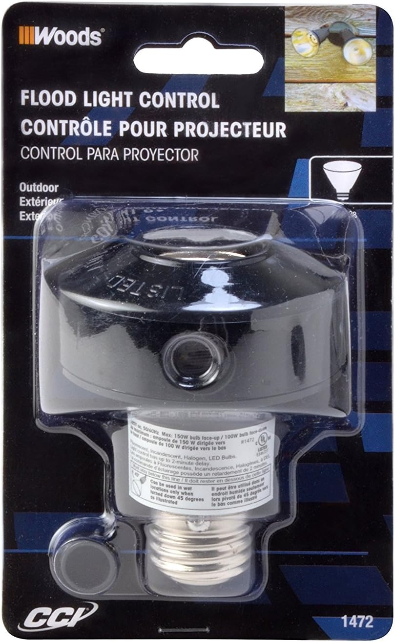 Black Medium Base Outdoor Flood Light Sensor Socket