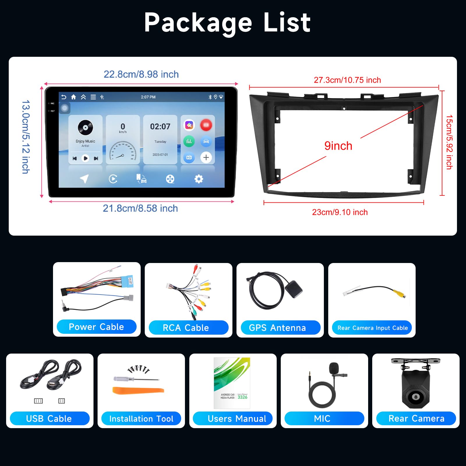 Hodozzy 4G+64G Autoradio per Suzuki Swift 2011-2017/ Suzuki Ertiga 2012-2017 Android 9 Pollici InCell Touch Schermo Carplay Wireless Android Auto, Radio 2 Din Bluetooth DSP GPS WiFi FM RDS Telecamera