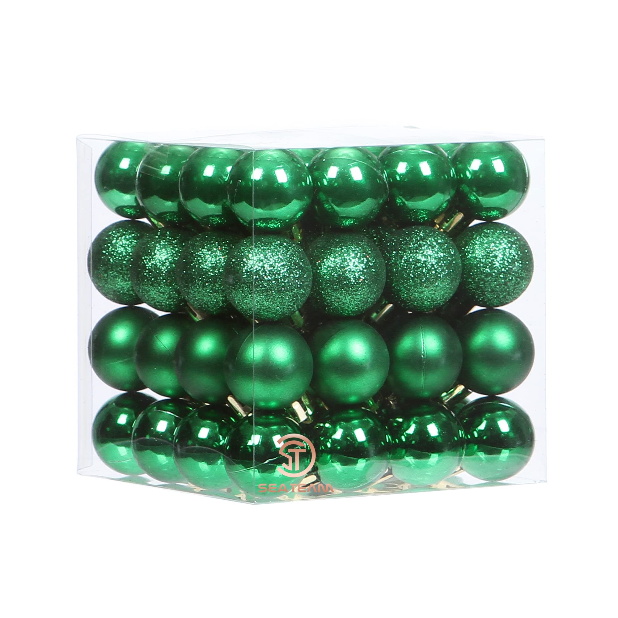 Sea Team 64-Pack Christmas Ball Ornaments with Strings, 30mm/1.18-Inch Mini Size Baubles, Shatterproof Plastic Christmas Bulbs, Hanging Decorations for Xmas Tree, Holiday, Wedding, Party, Green