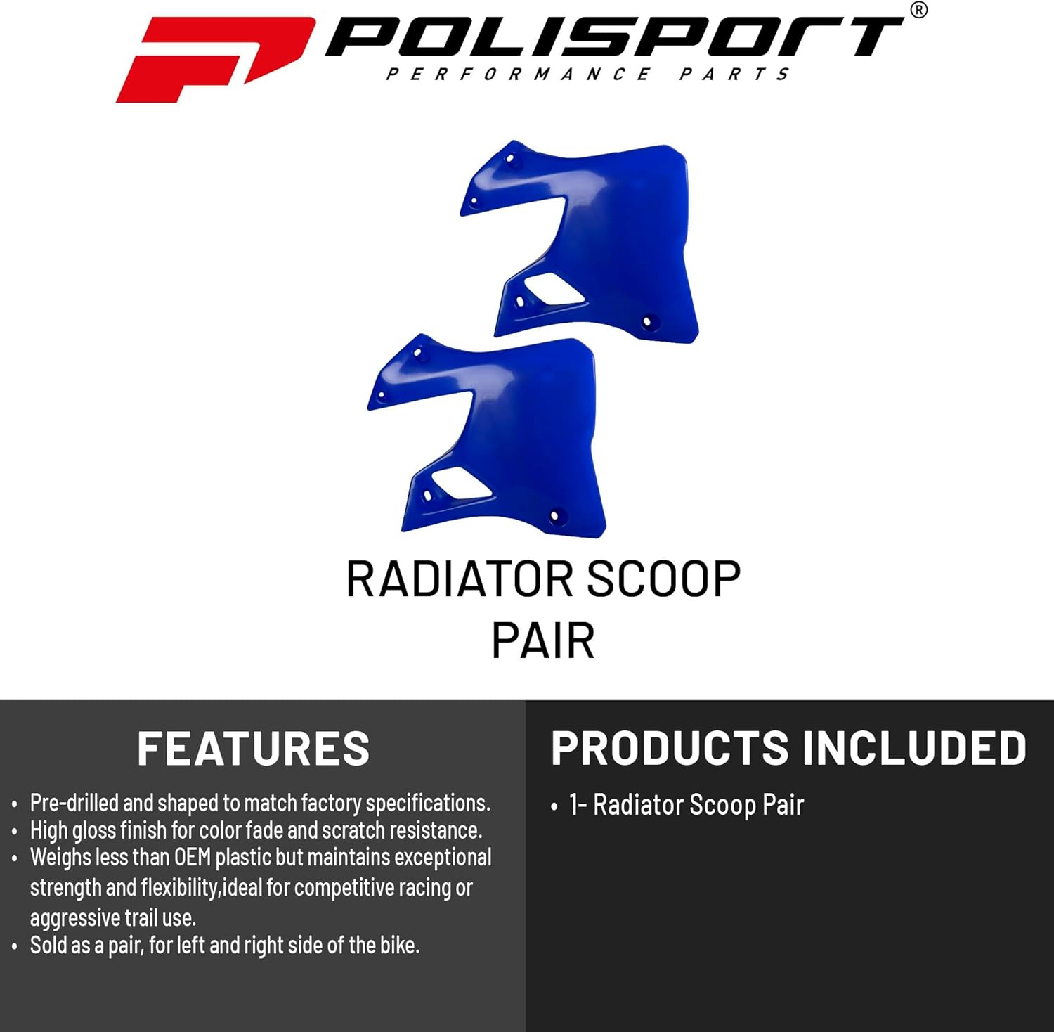 Polisport Radiator Scoops – Blue Panels for Yamaha YZ125 (1996-2001) Yamaha YZ250 (1996-2001) – OEM Fit, Glossy Finish, Lightweight & Impact-Resistant, Easy Installation
