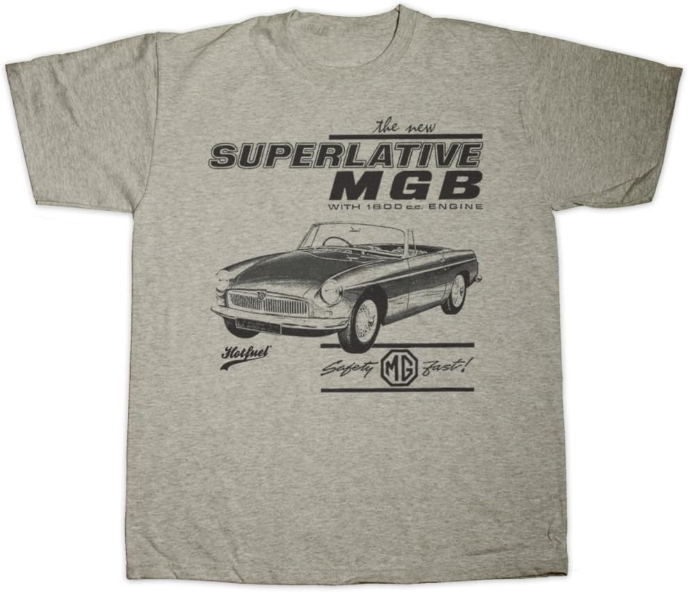 Hot Fuel Men's MGB Safety Fast, Retro Print T-Shirt Grey Medium