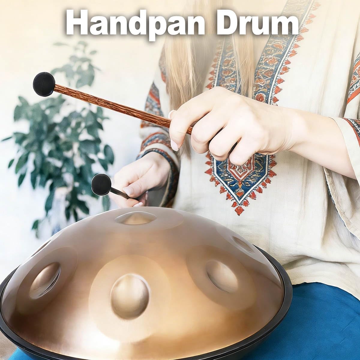 Tamburo in Acciaio 22 Pollici Re Minore – Handpan 432Hz/440Hz Strumento a Percussione con Mazze, Supporto per Handpan e Borsa Trasporto, Ideale per Meditazione e Yoga(Viola,432HZ/9Note)