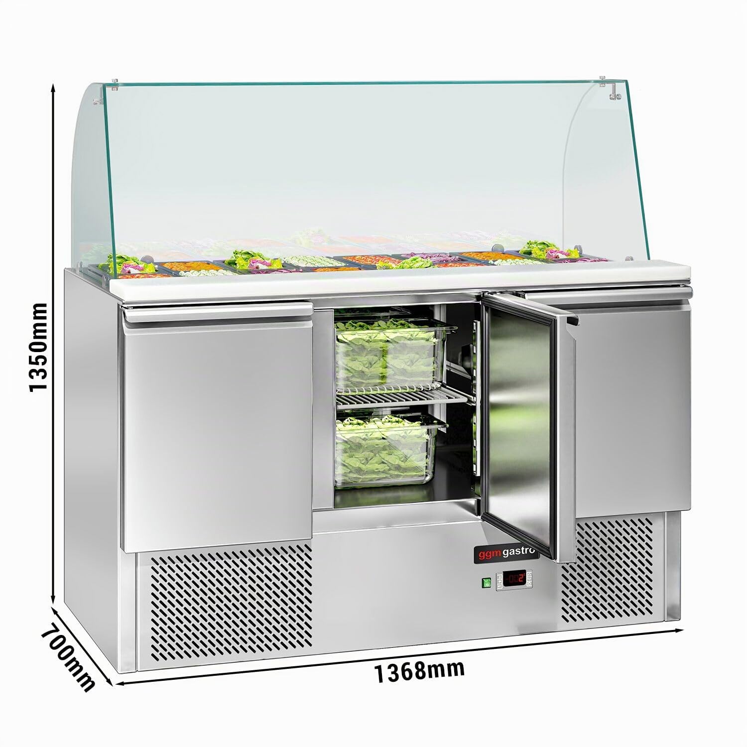 GGM Gastro Saladette ECO - 3 Puertas - 260 Litros - Parte Superior de Vidrio Alto - 4x GN 1/1 - Acero Inoxidable - Aislamiento de Poliuretano de 4 cm - Termostato - SAG147DRG#GSG147#07