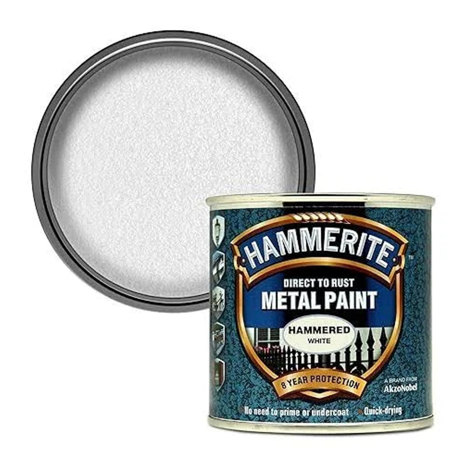 Hammerite Hammered Effect Metal Paint, Multi-Surface Direct to Rust Paint, Interior & Exterior, Quick Dry, Durable Protective Finish for Railings, Doors & Furniture, 250ml (White, 1 Set Of Tin)