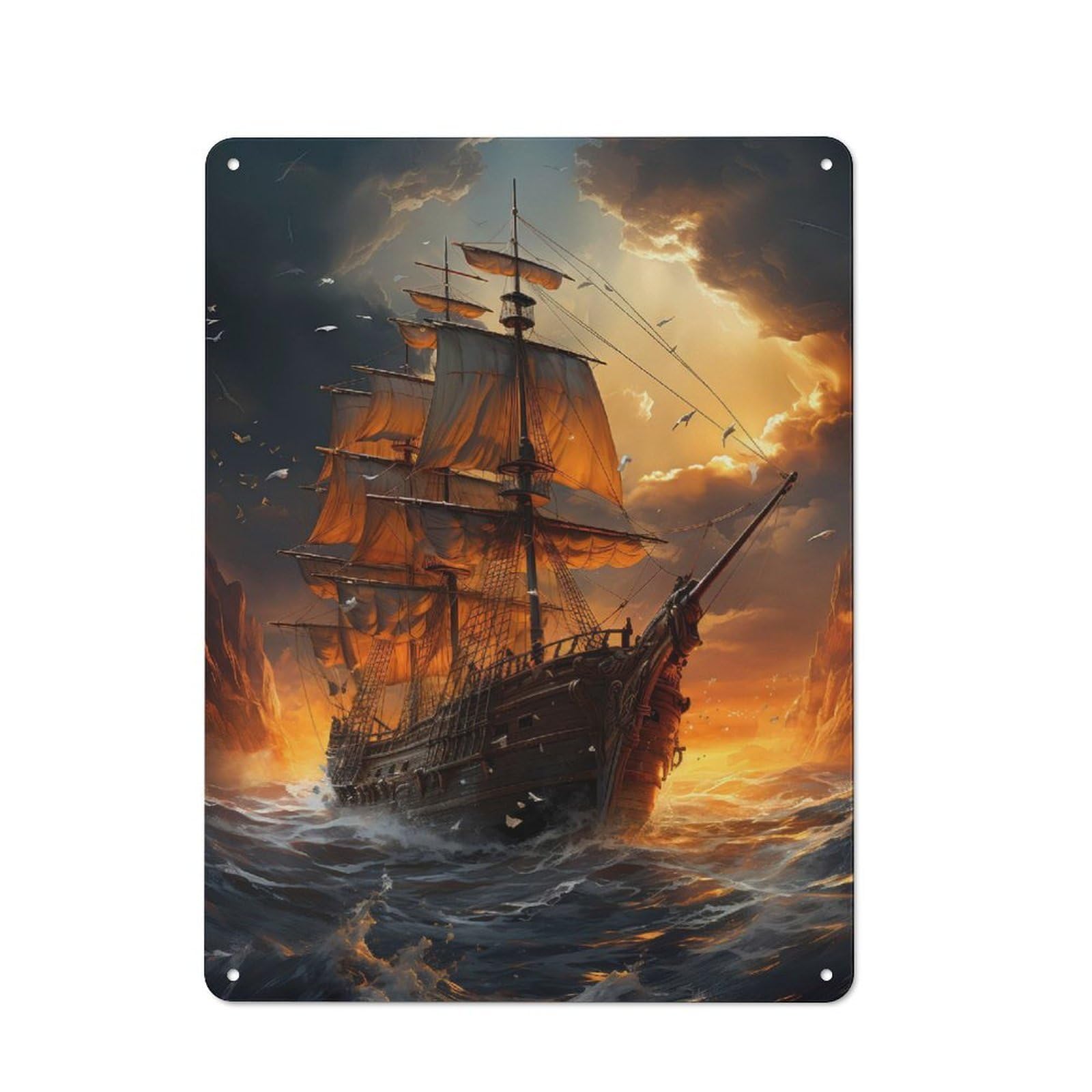 Junmoney Fantasy Pirate Ship Rustic Metal Plaque 40X30cm For Dining Room Or Kitchen, A Housewarming Gift For Dining Room Decor Fans