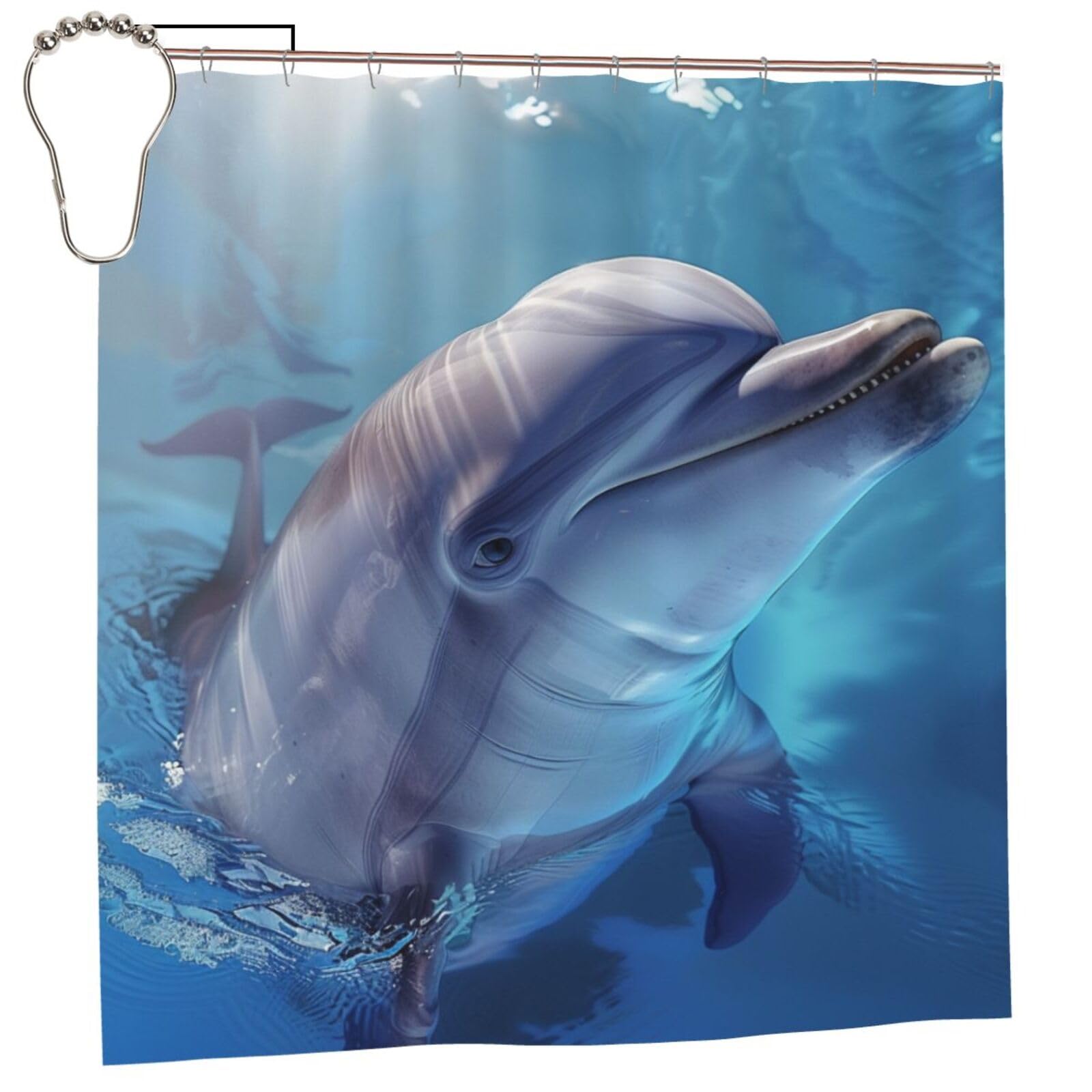BWWHCCTI winter the dolphin Printed Shower Curtain With 12 Iron Hooks Opaque Quick Drying Waterproof Shower Curtains Sets For Bathroom 183x183 CM