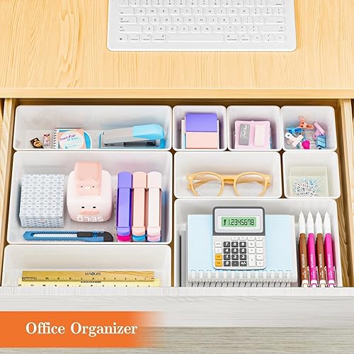 Miniatura 7 de Juego de 25 organizadores de cajones de plástico, 4 tamaños versátiles bandejas organizadoras y contenedores de almacenamiento para maquillaje,
