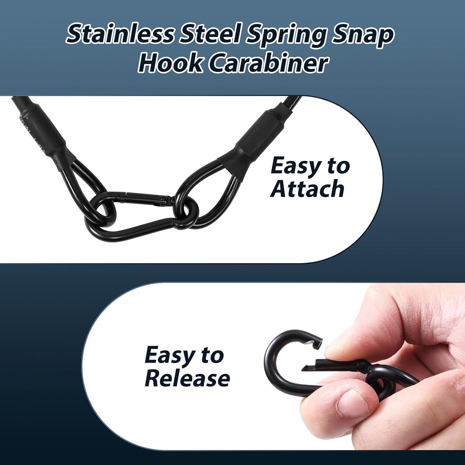 20-Pack Safety Security Cables for DJ Stage Lighting, 2ft Stainless Steel Cable with 1/8" Diameter, Black Ropes with Loops and Carabiner for Safe Attachment