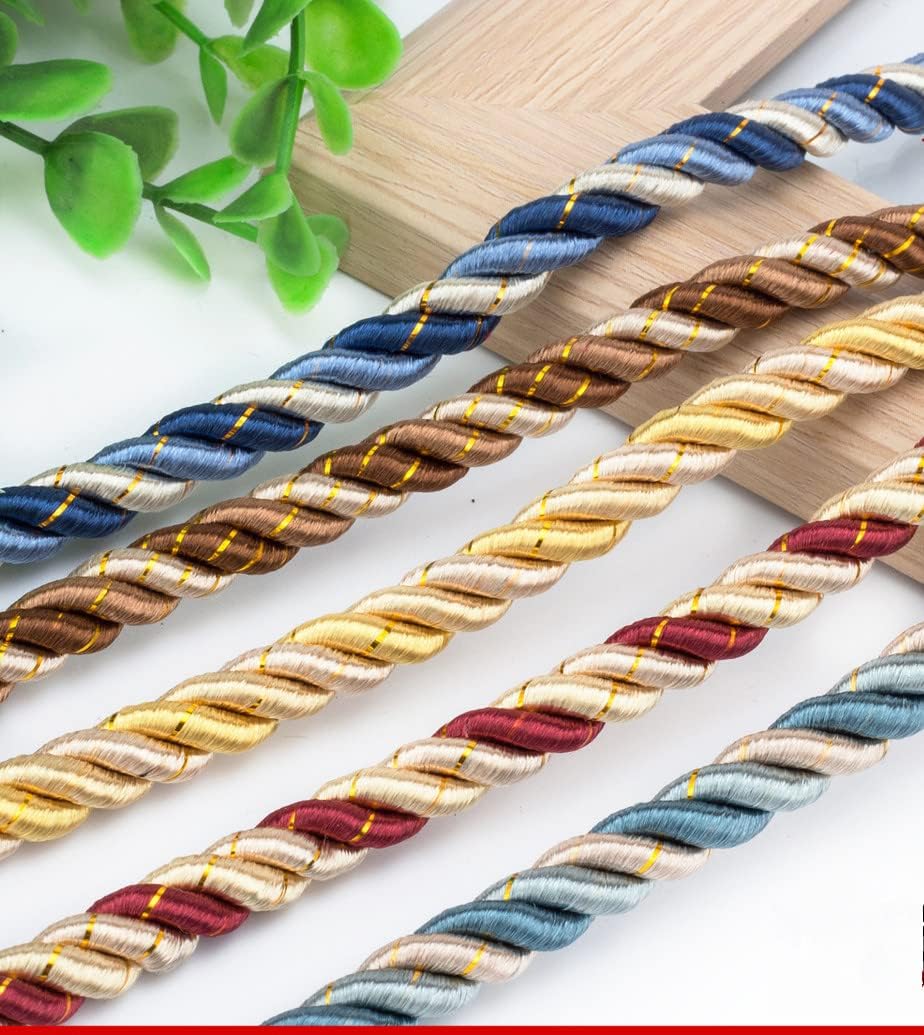 Yalulu 10 Meters Twisted Cord Rope Trim, 8mm Polyester, Gem Blue, Striped, Formal/Special Occasions