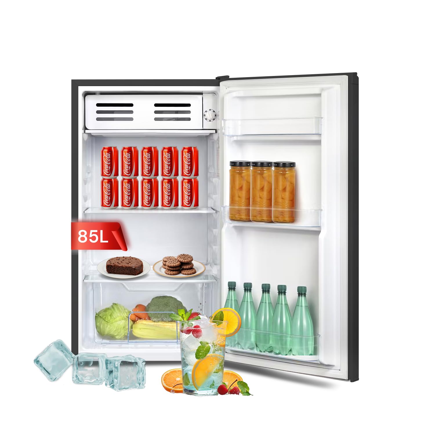 Avilia Frigorifero Basso Monoporta 85L in Acciaio Inox Nero 54x57x84cm - Sistema di Raffreddamento Statico con Ripiani Regolabili e Piccolo Freezer - Ideale per Riporre Alimenti e Bevande