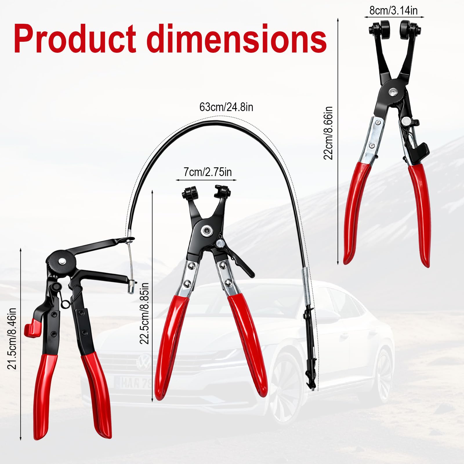 3 Stück Schlauchklemmenzange Set, Schlauchschellenzange mit Geradem+Gebogenem Hals+Drahtfeder, Verstellbar Arretierbar für Auto Reparatur