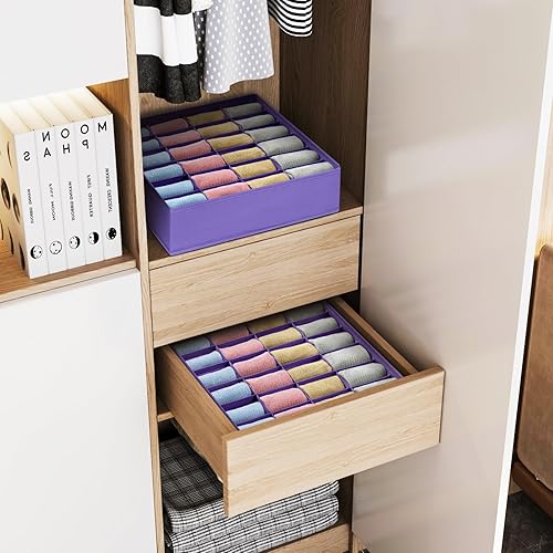 Miniatura 42 de Joyoldelf Organizador de cajones para calcetines, organizador de ropa interior, organizador de 16 celdas de tela, cajas de almacenamiento para Beige