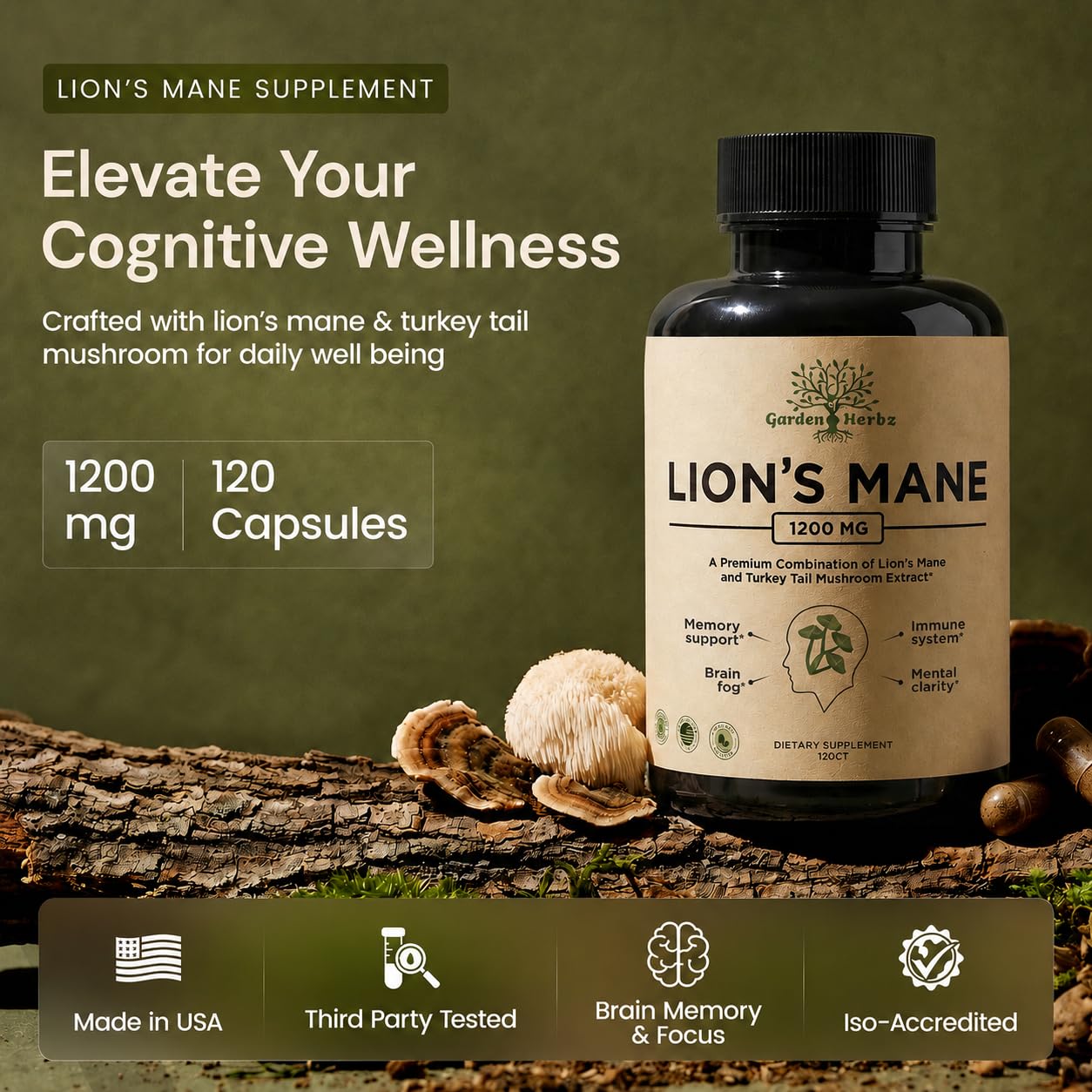 Lion's Mane Supplement Capsules - Brain Supplement for Focus & Brain Fog — Amazon image 2